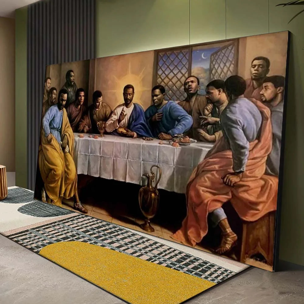 African Black Jesus Last Supper Poster Prints For Living Room Home Decor Religious Christian Canvas Painting Wall Art Cuadros