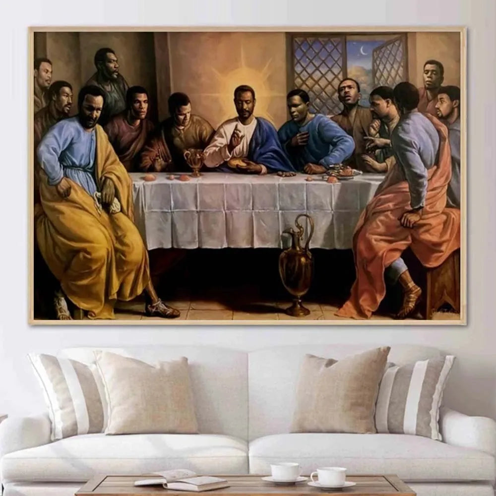 African Black Jesus Last Supper Poster Prints For Living Room Home Decor Religious Christian Canvas Painting Wall Art Cuadros