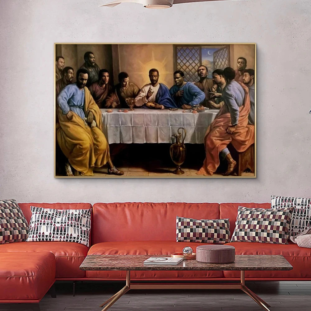 African Black Jesus Last Supper Poster Prints For Living Room Home Decor Religious Christian Canvas Painting Wall Art Cuadros