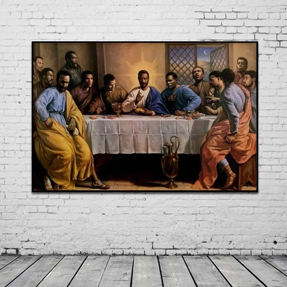 African Black Jesus Last Supper Poster Prints For Living Room Home Decor Religious Christian Canvas Painting Wall Art Cuadros