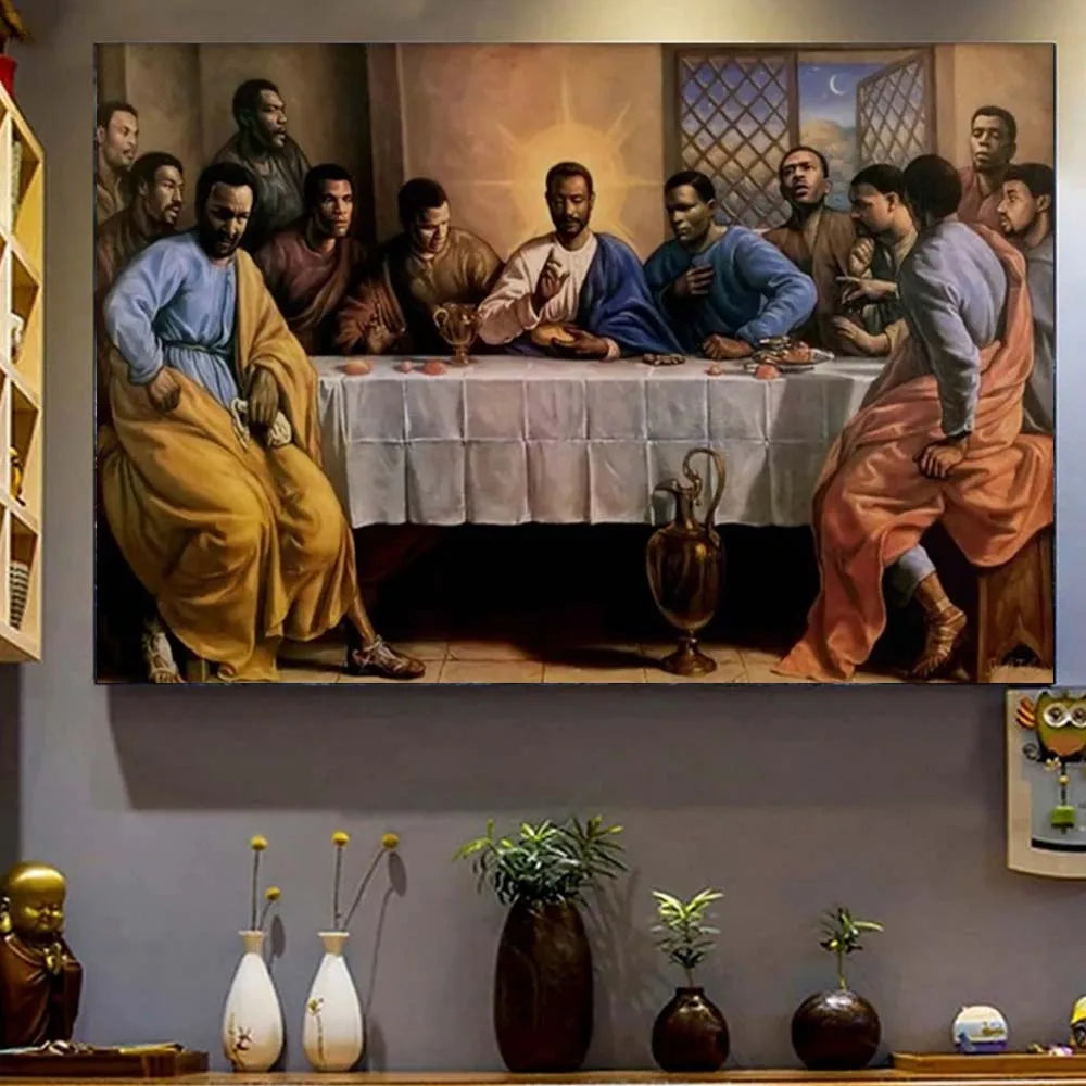 African Black Jesus Last Supper Poster Prints For Living Room Home Decor Religious Christian Canvas Painting Wall Art Cuadros