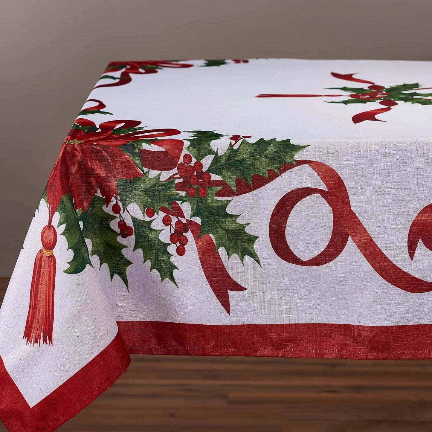 Christmas Poinsettia Printed Tablecloth Waterproof Rectangular Holiday Tablecloth Christmas Party Decor Kitchen Accessories